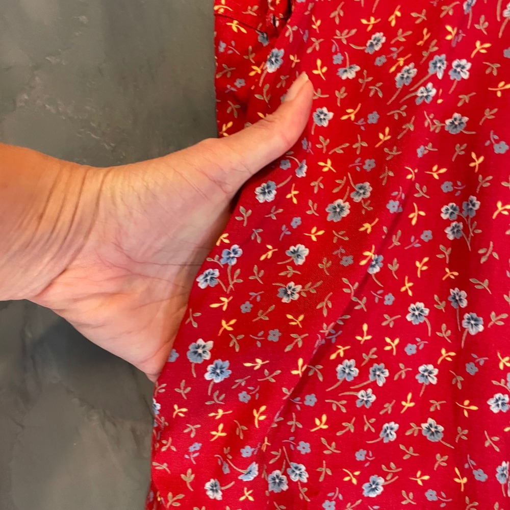 Erika Woman Red Floral Midi Dress Cottagecore 2X Pockets Prairie Plus Size - Picture 5 of 10